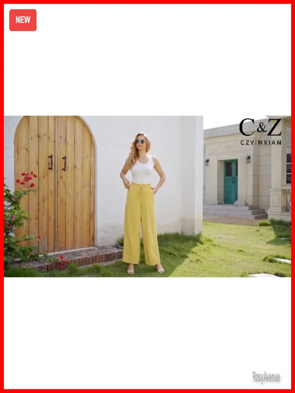 Wide Leg Pants with Pockets, Elastic Waist, Tie Knot, Flowy Casual Pant